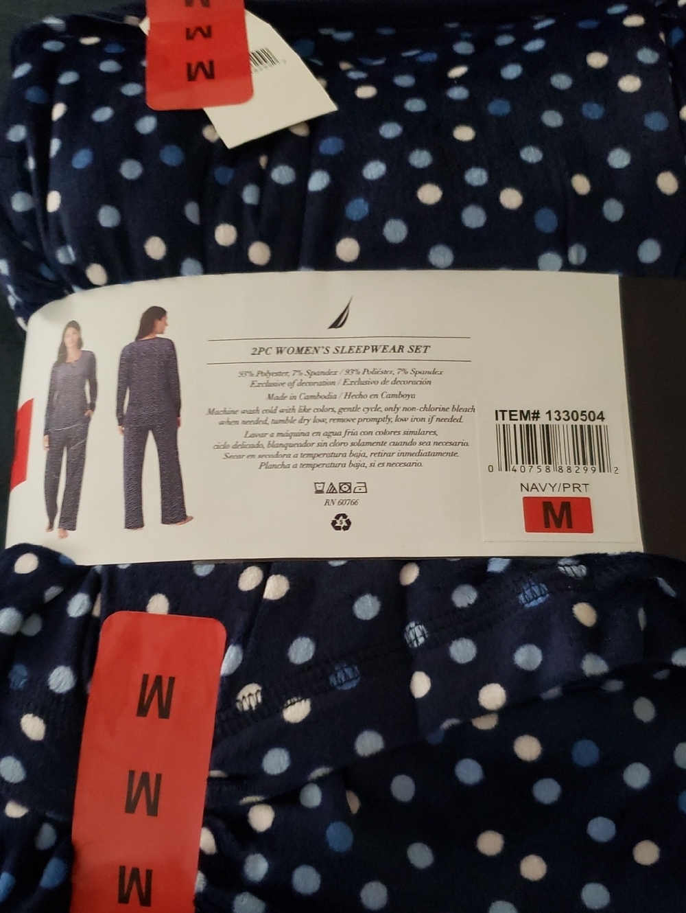 NWT-Nautica Navy Polka Dot Two-Piece Sleep Set Size Medium - Picture 5 of 6